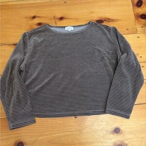 Vintage Striped Velour Top Brown Gray Long Sleeve Size M